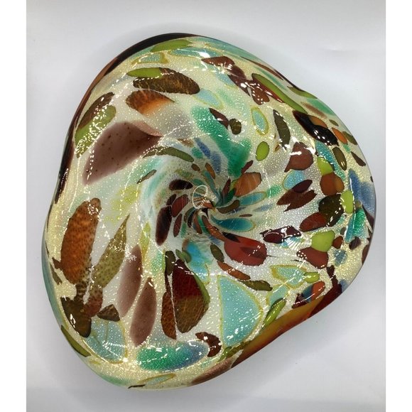 Multicolored Hand Blown Art Glass Bowl Dish Footed Polished Bottom - Picture 7 of 9
